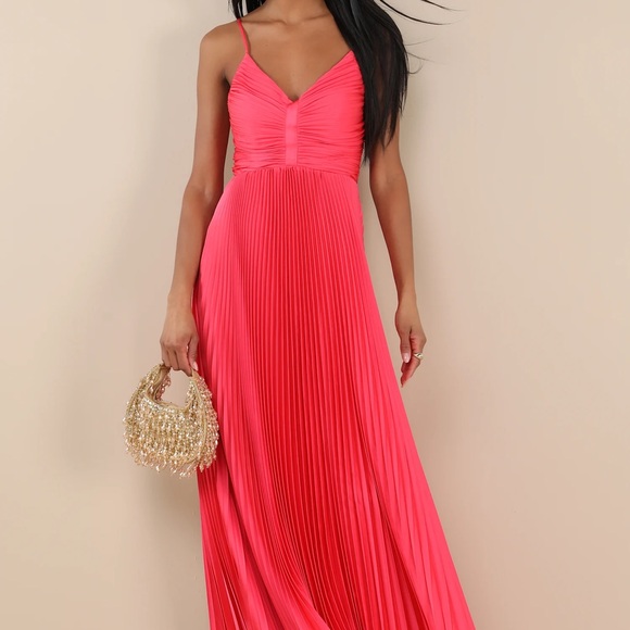 Lulus Dresses & Skirts - Lulu's Vibrant Coral Pleated Maxi Dress
